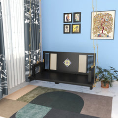 Black Wooden Swing with Artistic Tile Inlay