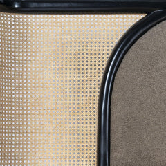 Tatvaacasa Modern Queen Bed with Cane Back & Metal Frame – Natural Wood Finish