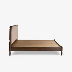Tatvaacasa Wooden Bed with Upholstered Headboard