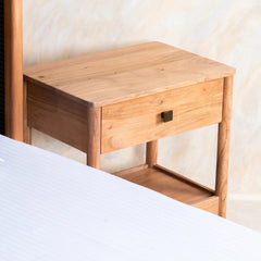 Tatvaacasa Solid Wood Bed with Headboard Panel & Matching Bedside Table