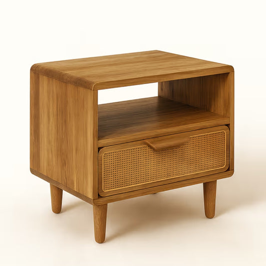 Wooden Cane Bedside Table