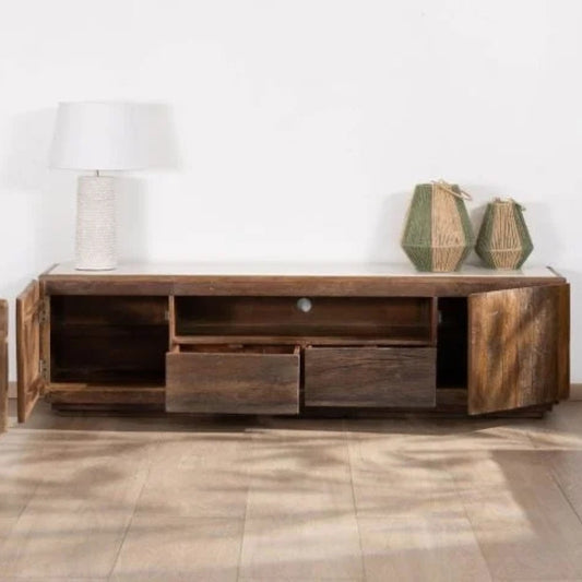 Tatvaacasa UrbanCraft Mango Wood & Metal TV Unit with Storage