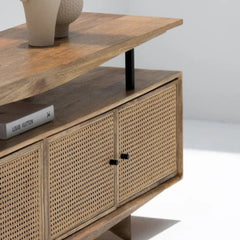 Tatvaacasa Cane Front Solid Wood TV Unit with Storage
