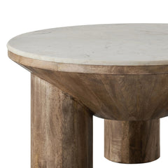 Tatvaacasa 33" Round Wood Coffee Table With Marble Top in Walnut