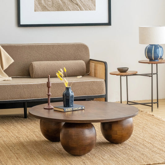 Wooden Round Modern Coffee Table for Living Room