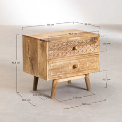 Mango Wood Carved Bed Side Table