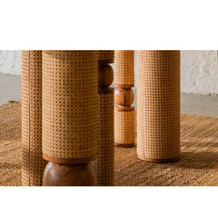 Tatvaacasa Handcrafted Solid Wood Dining Table with Rattan Wrapped Cylindrical Legs