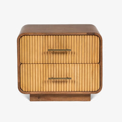 Tatvaacasa Solid Mango Wood Bedside Table with Fluted Drawers