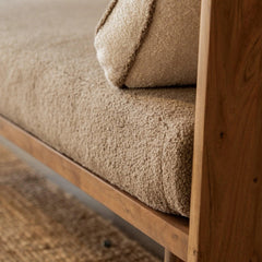 Modern Solid Wood Daybed with Cane Panel Back | Upholstered Lounge Bed
