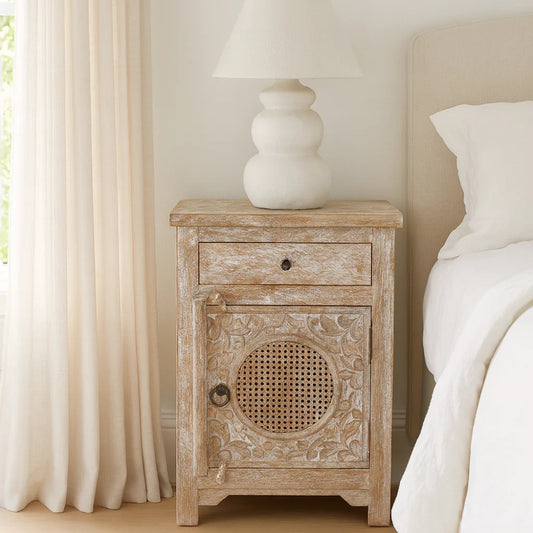 Hand Carved Night stands White Washed