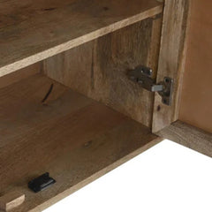 Tatvaacasa Cane Front Solid Wood TV Unit with Storage Cabinet