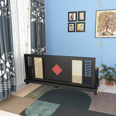 Black Wooden Swing with Artistic Tile Inlay