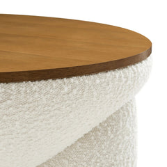 Tatvaacasa Round Upholstered Storage Coffee Table in Natural Ivory