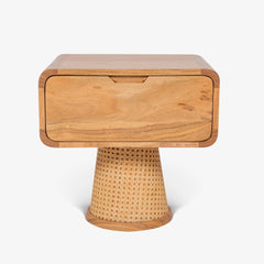 Tatvaacasa Solid Acacia Wood Bedside Table with Rattan Cane Webbing