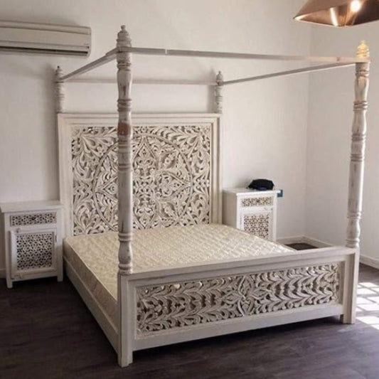 Handcrafted Indian Mango Wood Canopy Bed