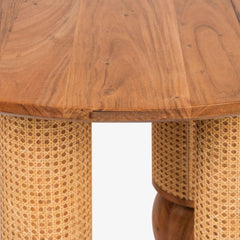 Tatvaacasa Handcrafted Solid Wood Dining Table with Rattan Wrapped Cylindrical Legs for Modern Dining Room