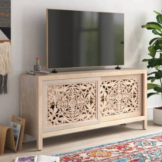 Hand Carved TV Cabinet In Natural