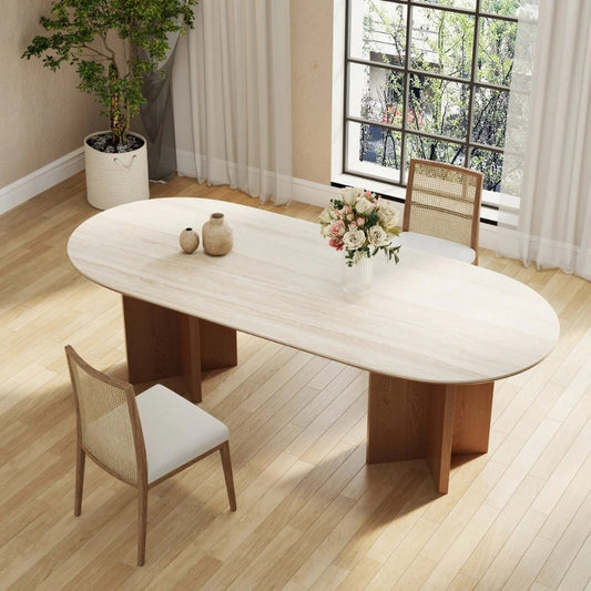 Tatvaacasa Modern Oval Wooden Dining Table