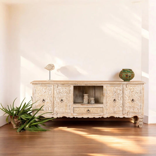 White Wooden Sideboard with Open Shelf