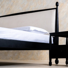 Solid Wood Bed with Upholstered Headboard | Modern Wooden Bed Frame for Bedroom