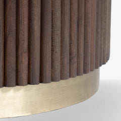 Tatvaacasa Gold Wooden Round Coffee Table
