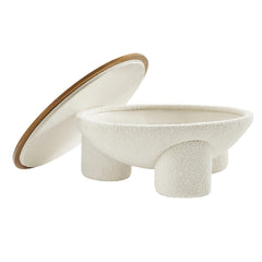 Tatvaacasa Round Upholstered Storage Coffee Table in Natural Ivory
