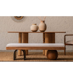 Tatvaacasa Handcrafted Solid Wood Dining Table with Rattan Wrapped Cylindrical Legs