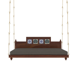 Wooden Swing with Hand-Painted Peacock Tiles
