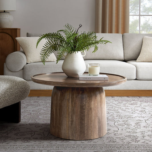 Tatvaacasa Round Wood Coffee Table in Black