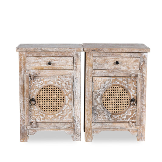 Hand Carved Night stands White Washed