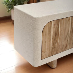Tatvaacasa Contemporary Wooden TV Unit with Curved Design & Storage