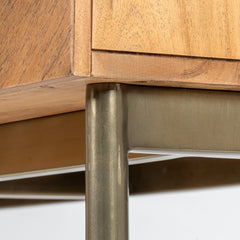 Tatvaacasa Geometric Pattern Wooden Bar Cabinet with Metal Stand – Natural Finish