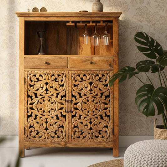Handcrafted Wooden Bar Cabinet