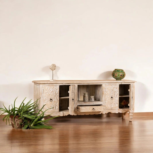 White Wooden Sideboard with Open Shelf
