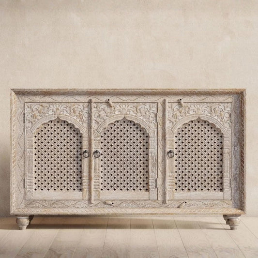 Wooden Storage Cabinet with Vintage Carving