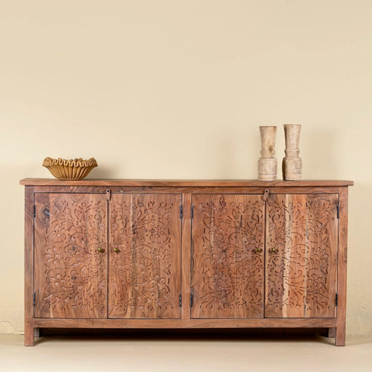Carved Acacia Wood Sideboard Natural