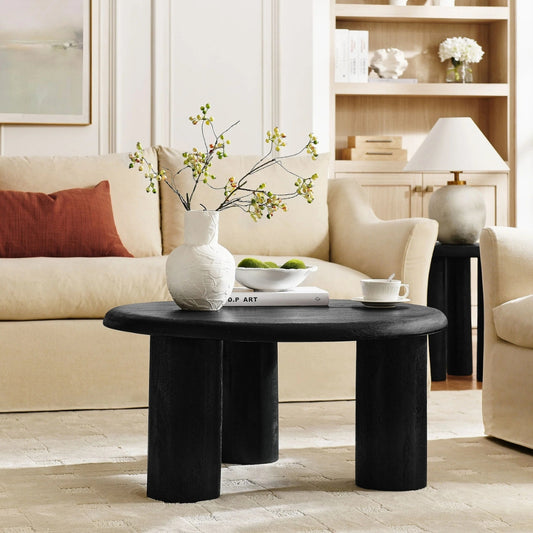 Tatvaacasa Round Mango Wood Coffee Table in Black