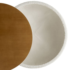 Tatvaacasa Round Upholstered Storage Coffee Table in Natural Ivory