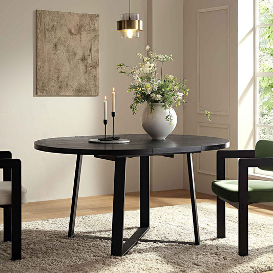 Round Dining Table with Metal Legs, Black