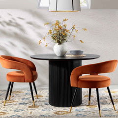 Linea Casa Ceramic Top Oak Pedestal Round Dining Table