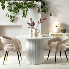 Linea Casa Ceramic Top Oak Pedestal Round Dining Table