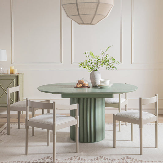 Linea Casa Round 4-6 Seater Extending Oak Pedestal Dining Table, Sage Green