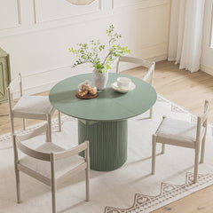 Linea Casa Round 4-6 Seater Extending Oak Pedestal Dining Table, Sage Green