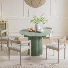 Linea Casa Round 4-6 Seater Extending Oak Pedestal Dining Table, Sage Green