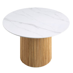 Linea Casa Ceramic Top Oak Pedestal Round Dining Table