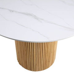 Linea Casa Ceramic Top Oak Pedestal Round Dining Table