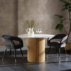 Linea Casa Ceramic Top Oak Pedestal Round Dining Table