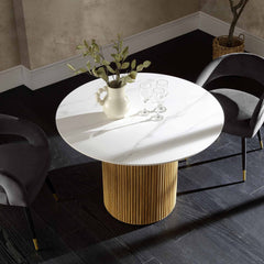 Linea Casa Ceramic Top Oak Pedestal Round Dining Table