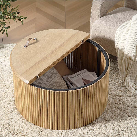 Linea Casa Oak Round Coffee Table with Storage, Oak