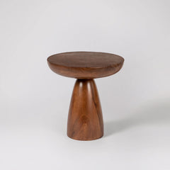 Round Wooden Walnut Finish Side Table